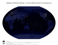 #38 Landkarte Welt: Licht der Städte bei Nacht (mit Staatsgrenzen)