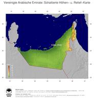 #5 Landkarte Vereinigte Arabische Emirate: farbkodierte Topographie, schattiertes Relief, Staatsgrenzen und Hauptstadt