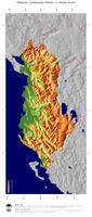 #5 Landkarte Albanien: farbkodierte Topographie, schattiertes Relief, Staatsgrenzen und Hauptstadt