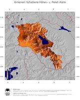 #5 Landkarte Armenien: farbkodierte Topographie, schattiertes Relief, Staatsgrenzen und Hauptstadt