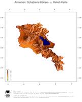 #3 Landkarte Armenien: farbkodierte Topographie, schattiertes Relief, Staatsgrenzen und Hauptstadt