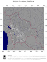 #4 Landkarte Bolivien: schattiertes Relief, Staatsgrenzen und Hauptstadt