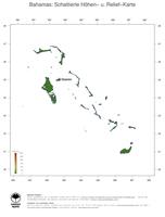 #3 Landkarte Bahamas: farbkodierte Topographie, schattiertes Relief, Staatsgrenzen und Hauptstadt