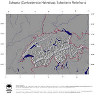 #4 Landkarte Schweiz: schattiertes Relief, Staatsgrenzen und Hauptstadt