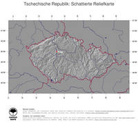 #4 Landkarte Tschechische Republik: schattiertes Relief, Staatsgrenzen und Hauptstadt