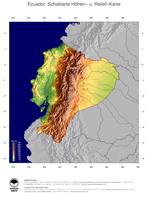 #5 Landkarte Ecuador: farbkodierte Topographie, schattiertes Relief, Staatsgrenzen und Hauptstadt