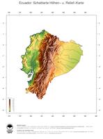 #3 Landkarte Ecuador: farbkodierte Topographie, schattiertes Relief, Staatsgrenzen und Hauptstadt