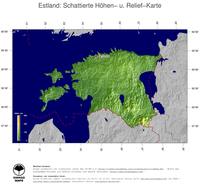 #5 Landkarte Estland: farbkodierte Topographie, schattiertes Relief, Staatsgrenzen und Hauptstadt