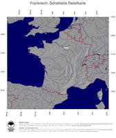 #4 Landkarte Frankreich: schattiertes Relief, Staatsgrenzen und Hauptstadt