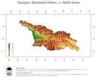 #3 Landkarte Georgien: farbkodierte Topographie, schattiertes Relief, Staatsgrenzen und Hauptstadt