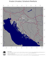 #4 Landkarte Kroatien: schattiertes Relief, Staatsgrenzen und Hauptstadt