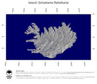 #4 Landkarte Island: schattiertes Relief, Staatsgrenzen und Hauptstadt