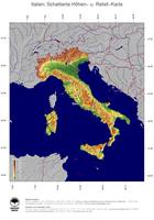 #5 Landkarte Italien: farbkodierte Topographie, schattiertes Relief, Staatsgrenzen und Hauptstadt