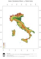 #3 Landkarte Italien: farbkodierte Topographie, schattiertes Relief, Staatsgrenzen und Hauptstadt