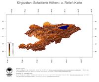 #3 Landkarte Kirgisistan: farbkodierte Topographie, schattiertes Relief, Staatsgrenzen und Hauptstadt