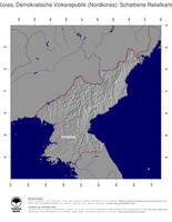 #4 Landkarte Nordkorea: schattiertes Relief, Staatsgrenzen und Hauptstadt