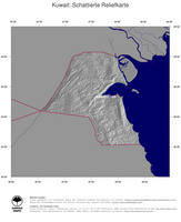 #4 Landkarte Kuwait: schattiertes Relief, Staatsgrenzen und Hauptstadt