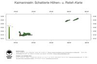 #3 Landkarte Kaimaninseln: farbkodierte Topographie, schattiertes Relief, Staatsgrenzen und Hauptstadt
