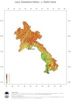 #3 Landkarte Laos: farbkodierte Topographie, schattiertes Relief, Staatsgrenzen und Hauptstadt