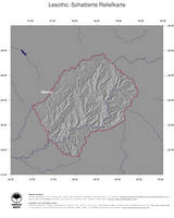 #4 Landkarte Lesotho: schattiertes Relief, Staatsgrenzen und Hauptstadt