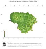 #3 Landkarte Litauen: farbkodierte Topographie, schattiertes Relief, Staatsgrenzen und Hauptstadt