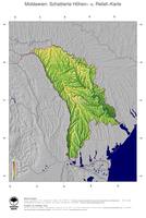 #5 Landkarte Moldawien: farbkodierte Topographie, schattiertes Relief, Staatsgrenzen und Hauptstadt