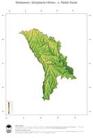 #3 Landkarte Moldawien: farbkodierte Topographie, schattiertes Relief, Staatsgrenzen und Hauptstadt