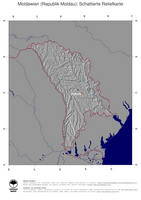 #4 Landkarte Moldawien: schattiertes Relief, Staatsgrenzen und Hauptstadt