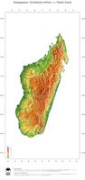 #3 Landkarte Madagaskar: farbkodierte Topographie, schattiertes Relief, Staatsgrenzen und Hauptstadt