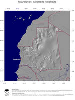#4 Landkarte Mauretanien: schattiertes Relief, Staatsgrenzen und Hauptstadt