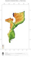 #3 Landkarte Mosambik: farbkodierte Topographie, schattiertes Relief, Staatsgrenzen und Hauptstadt