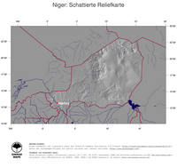 #4 Landkarte Niger: schattiertes Relief, Staatsgrenzen und Hauptstadt