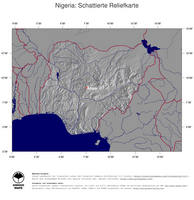 #4 Landkarte Nigeria: schattiertes Relief, Staatsgrenzen und Hauptstadt