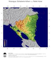 #5 Landkarte Nicaragua: farbkodierte Topographie, schattiertes Relief, Staatsgrenzen und Hauptstadt