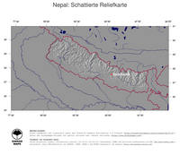 #4 Landkarte Nepal: schattiertes Relief, Staatsgrenzen und Hauptstadt