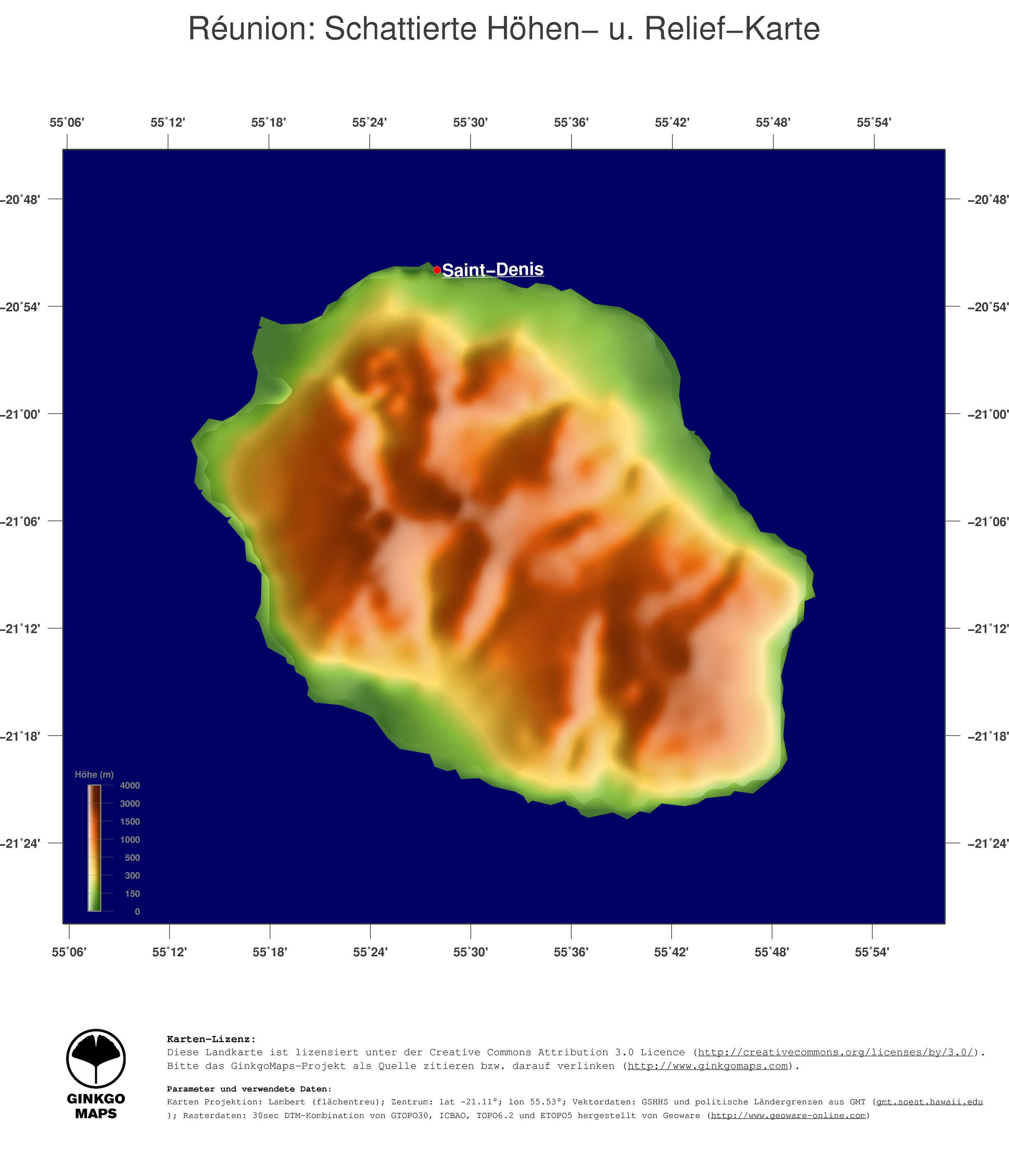 Landkarte Réunion; GinkgoMaps Landkarten Sammlung Kontinent: Afrika; Region: Réunion