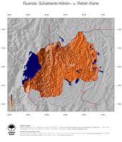 #5 Landkarte Ruanda: farbkodierte Topographie, schattiertes Relief, Staatsgrenzen und Hauptstadt