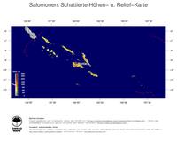 #4 Landkarte Salomonen: farbkodierte Topographie, schattiertes Relief, Staatsgrenzen und Hauptstadt