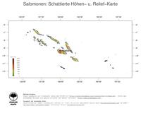 #3 Landkarte Salomonen: farbkodierte Topographie, schattiertes Relief, Staatsgrenzen und Hauptstadt