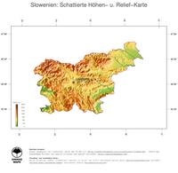 #3 Landkarte Slowenien: farbkodierte Topographie, schattiertes Relief, Staatsgrenzen und Hauptstadt