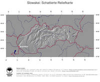 #4 Landkarte Slowakei: schattiertes Relief, Staatsgrenzen und Hauptstadt