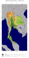 #5 Landkarte Thailand: farbkodierte Topographie, schattiertes Relief, Staatsgrenzen und Hauptstadt