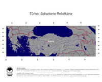 #4 Landkarte Tuerkei: schattiertes Relief, Staatsgrenzen und Hauptstadt