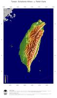 #5 Landkarte Taiwan: farbkodierte Topographie, schattiertes Relief, Staatsgrenzen und Hauptstadt