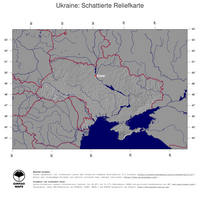 #4 Landkarte Ukraine: schattiertes Relief, Staatsgrenzen und Hauptstadt