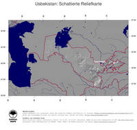 #4 Landkarte Usbekistan: schattiertes Relief, Staatsgrenzen und Hauptstadt