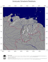 #4 Landkarte Venezuela: schattiertes Relief, Staatsgrenzen und Hauptstadt