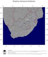 #4 Landkarte Suedafrika: schattiertes Relief, Staatsgrenzen und Hauptstadt