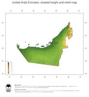 #3 Map United Arab Emirates: color-coded topography, shaded relief, country borders and capital