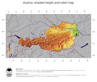 #5 Map Austria: color-coded topography, shaded relief, country borders and capital